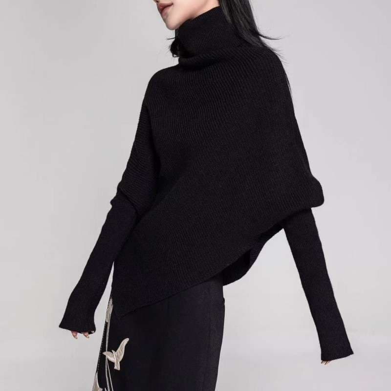 50代ファッション 重ね着風タートルネックニット