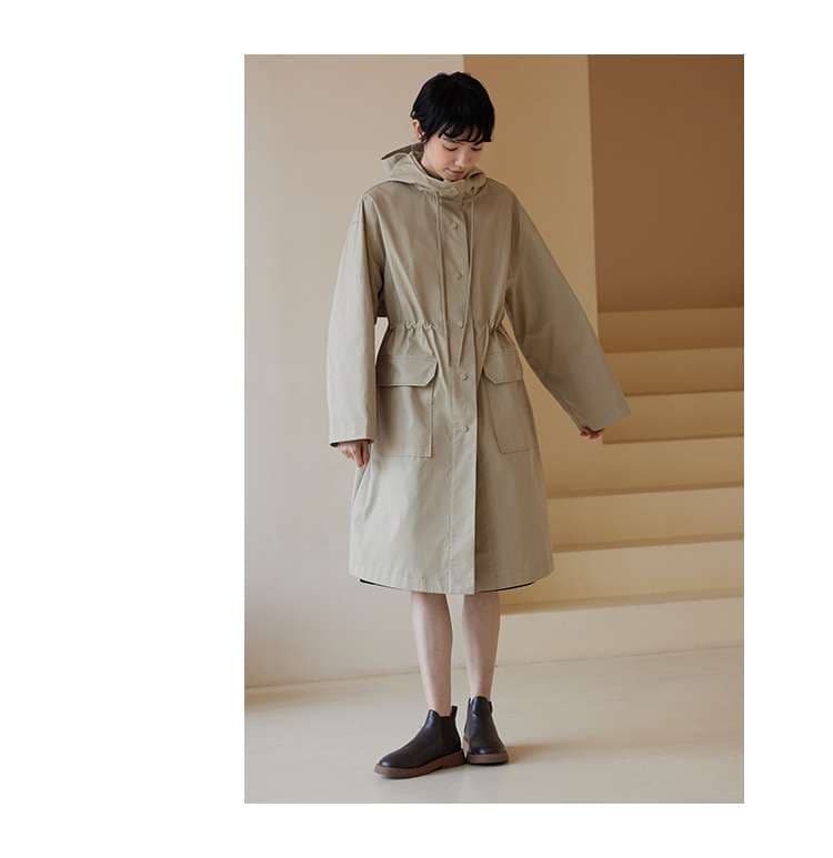 50代ファッション ゆったりロング丈フード付きジャケット