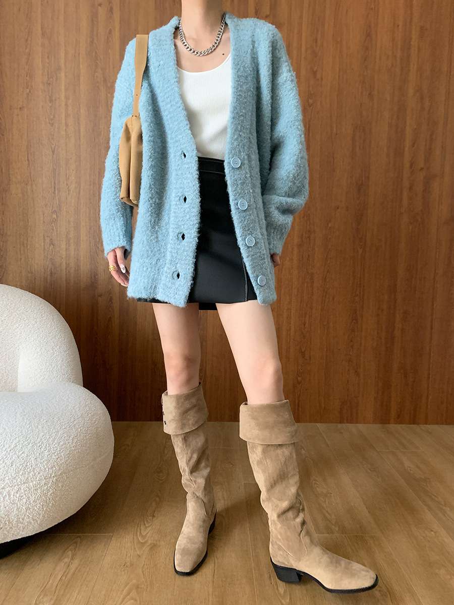 50代ファッション ふわもこゆったりカーディガン
