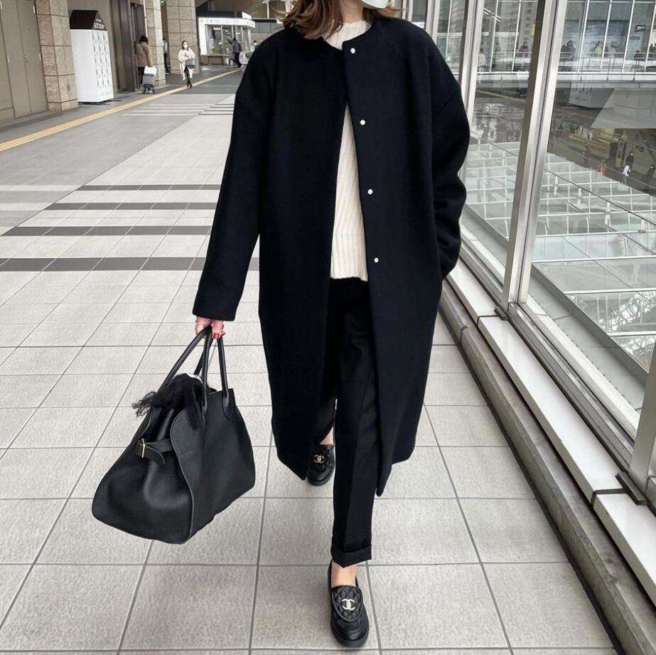 50代ファッション ノーカラーオーバーサイズコート