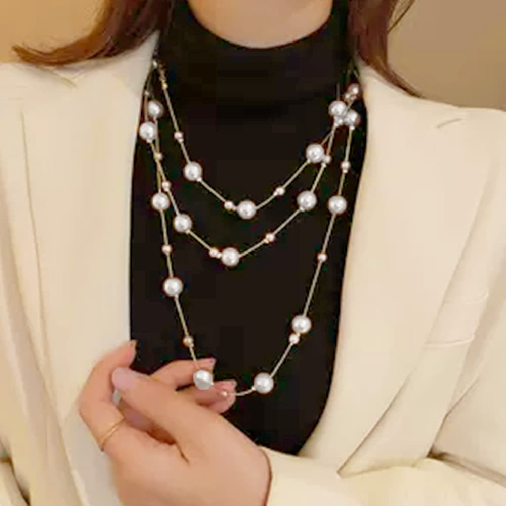 50代ファッション パールロングネックレス 大人上品 50代女性向けアクセサリー　首飾り
