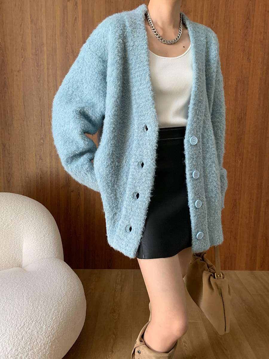 50代ファッション ふわもこゆったりカーディガン
