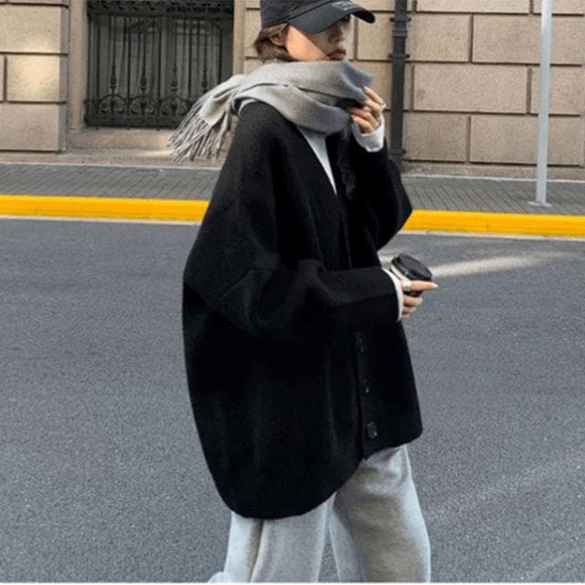 50代ファッション オーバーサイズショールカーディガン
