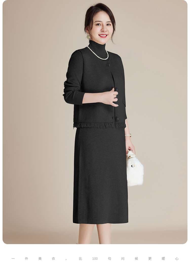 50代ファッション エレガントなフリンジ付きツーピース