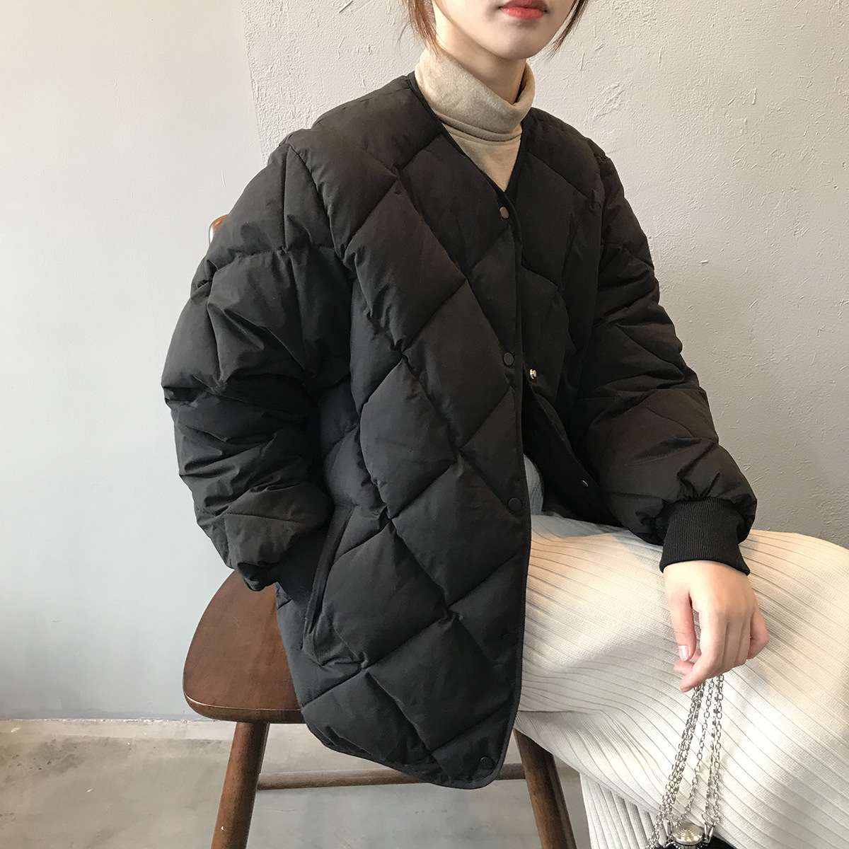 50代ファッション 中綿入りノーカラージャケット