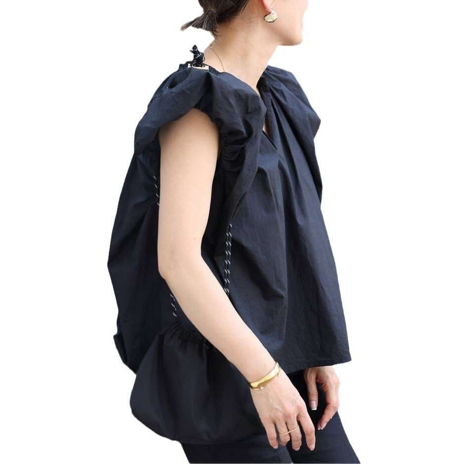 50代ファッション パフスリーブギャザーブラウス