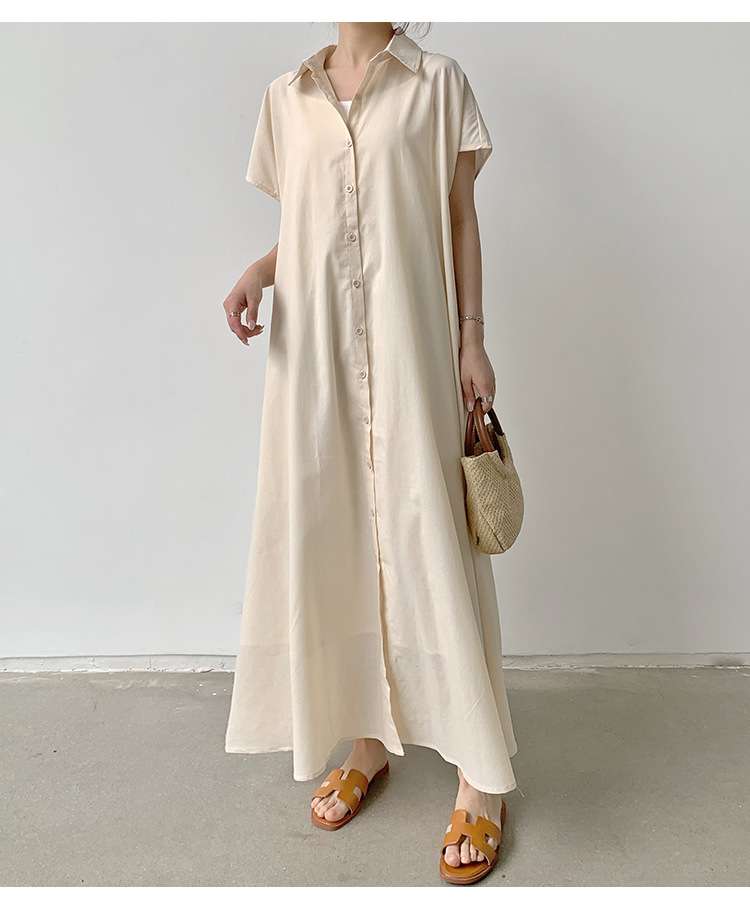 50代ファッション ゆったりマキシ丈シャツワンピース