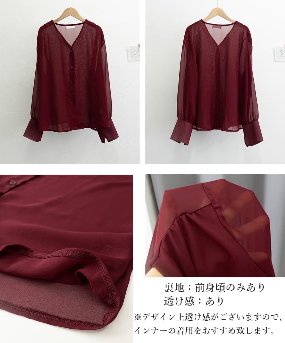 50代ファッション 上品シフォンブラウス 深Ｖネック通勤トップス