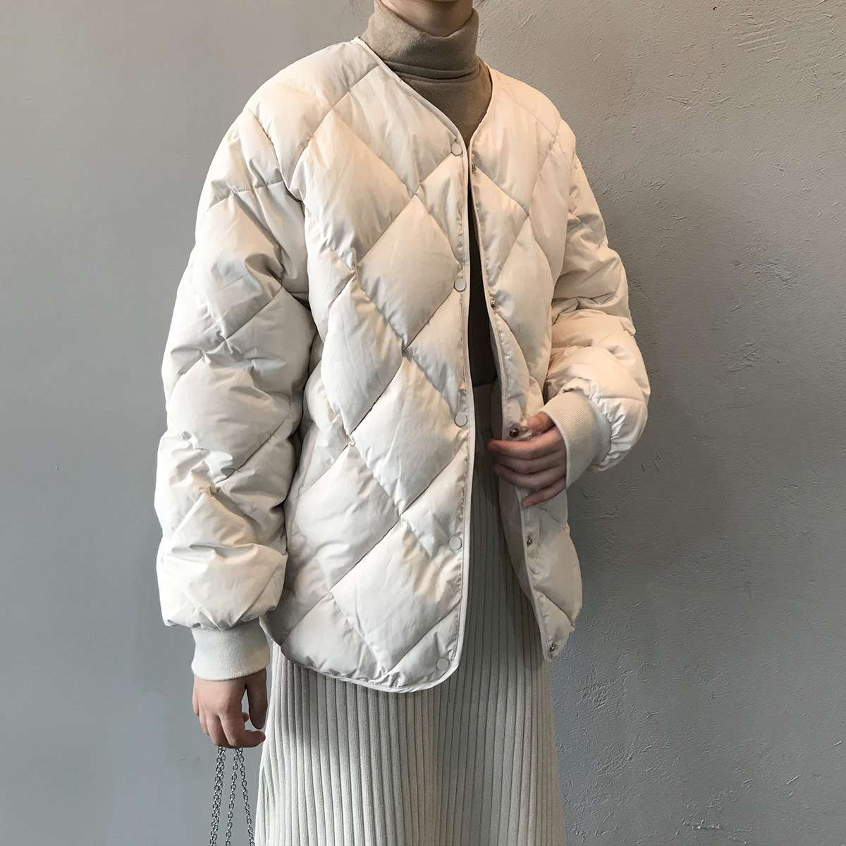 50代ファッション 中綿入りノーカラージャケット
