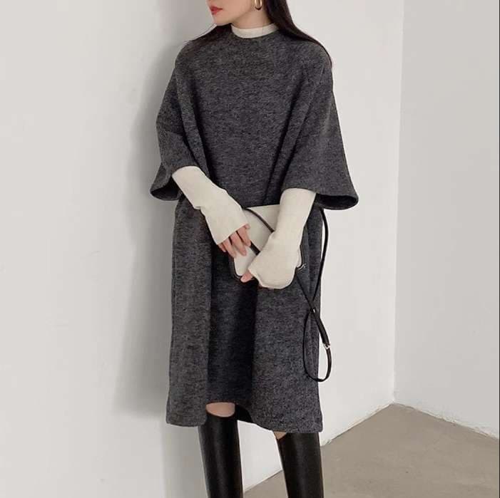 50代ファッション ふんわり袖のロングワンピース