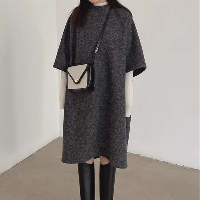 50代ファッション ふんわり袖のロングワンピース