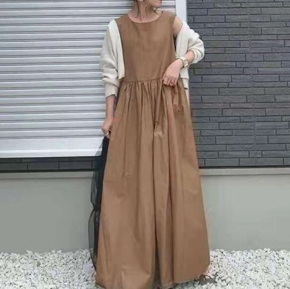 50代ファッション マキシ丈リラックスワンピース