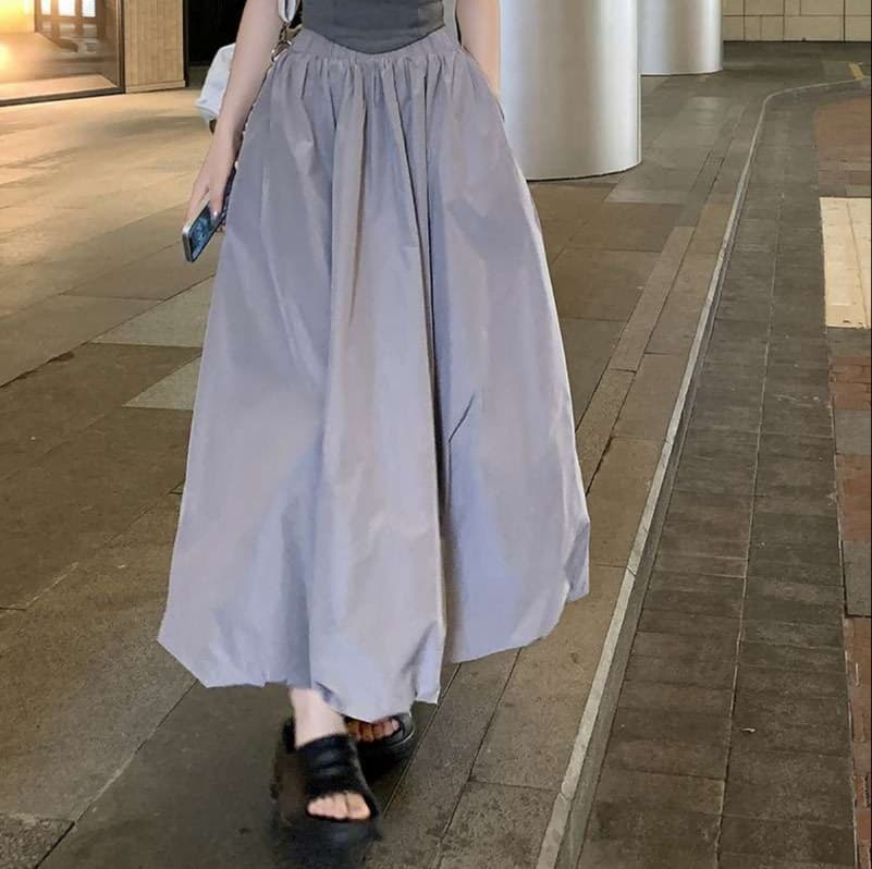 50代ファッション ふんわり優雅なロングバルーンスカート