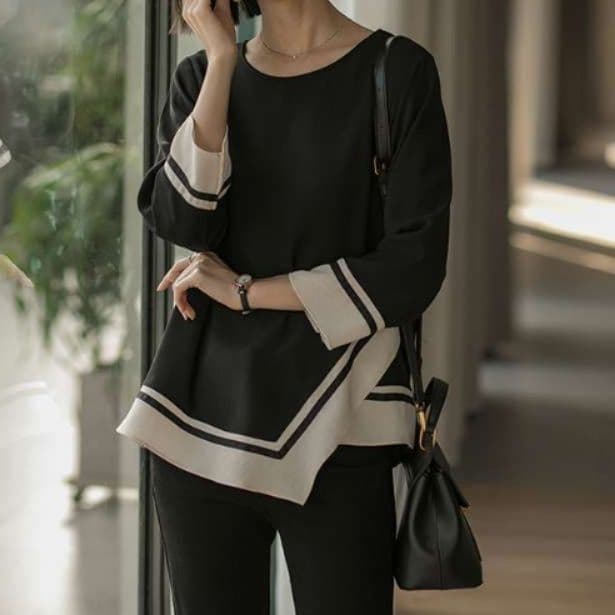 50代ファッション スクエアデザイン優雅ブラウス