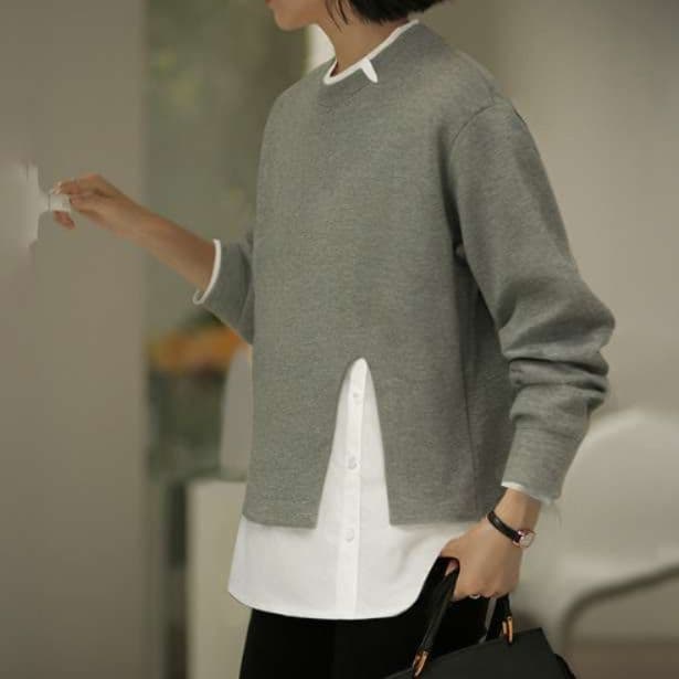 50代ファッション レイヤード風ニットプルオーバー