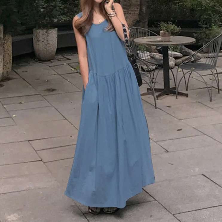 50代ファッション 大人のゆったりマキシワンピース