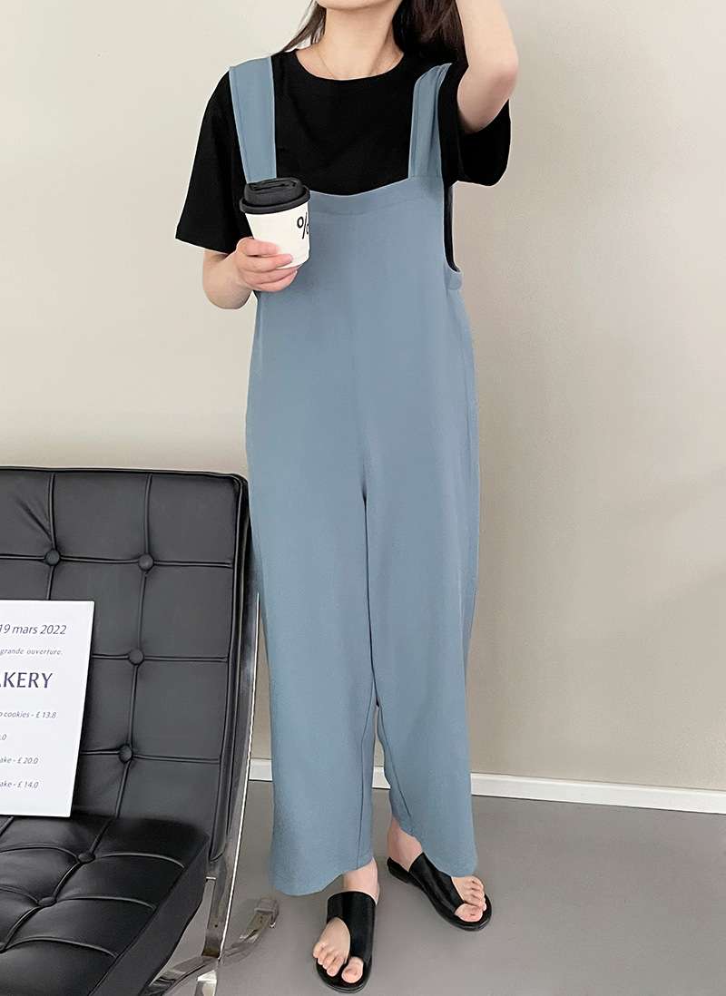50代ファッション オーバーオール風ゆったりパンツサロペット