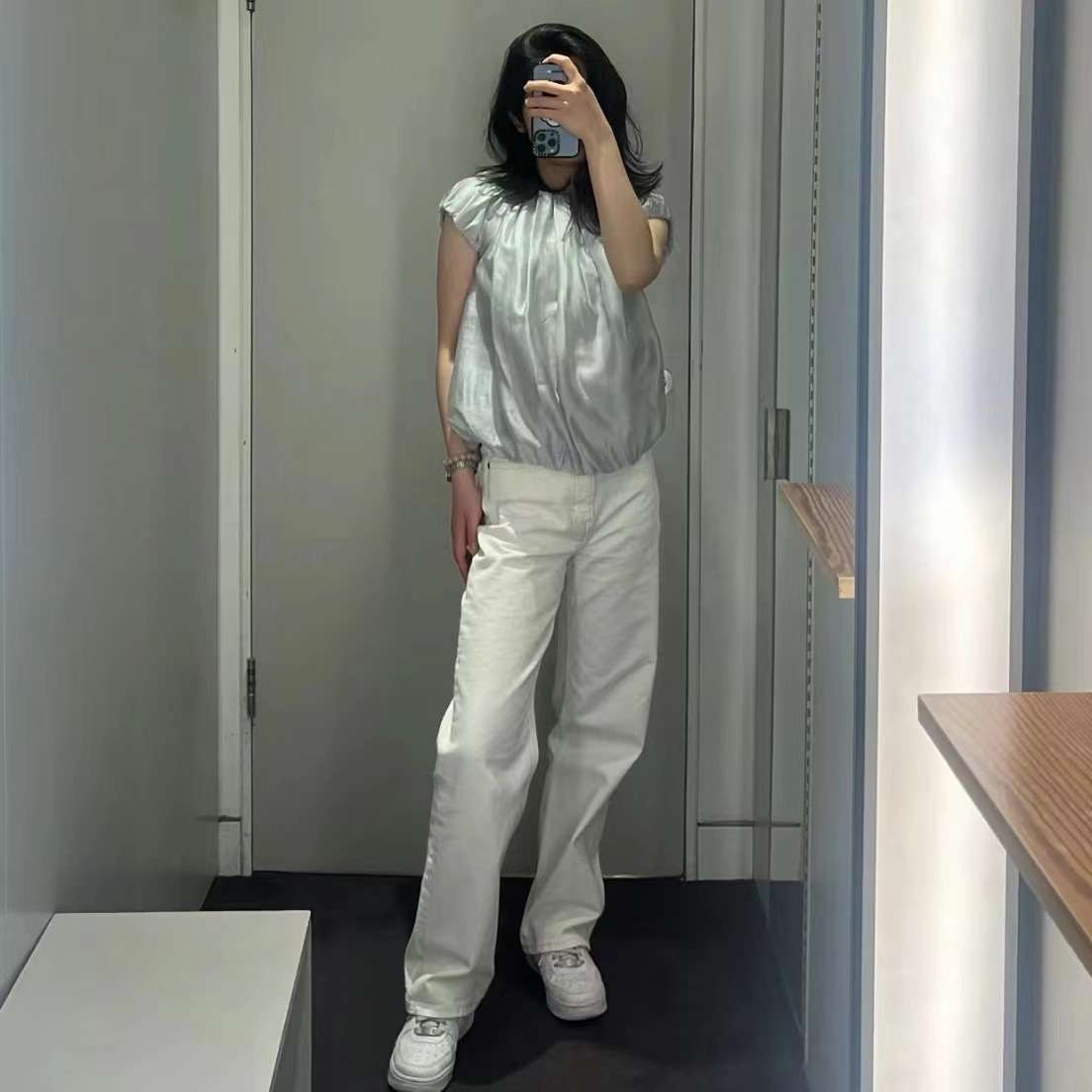 50代ファッション フレンチスリーブブラウス