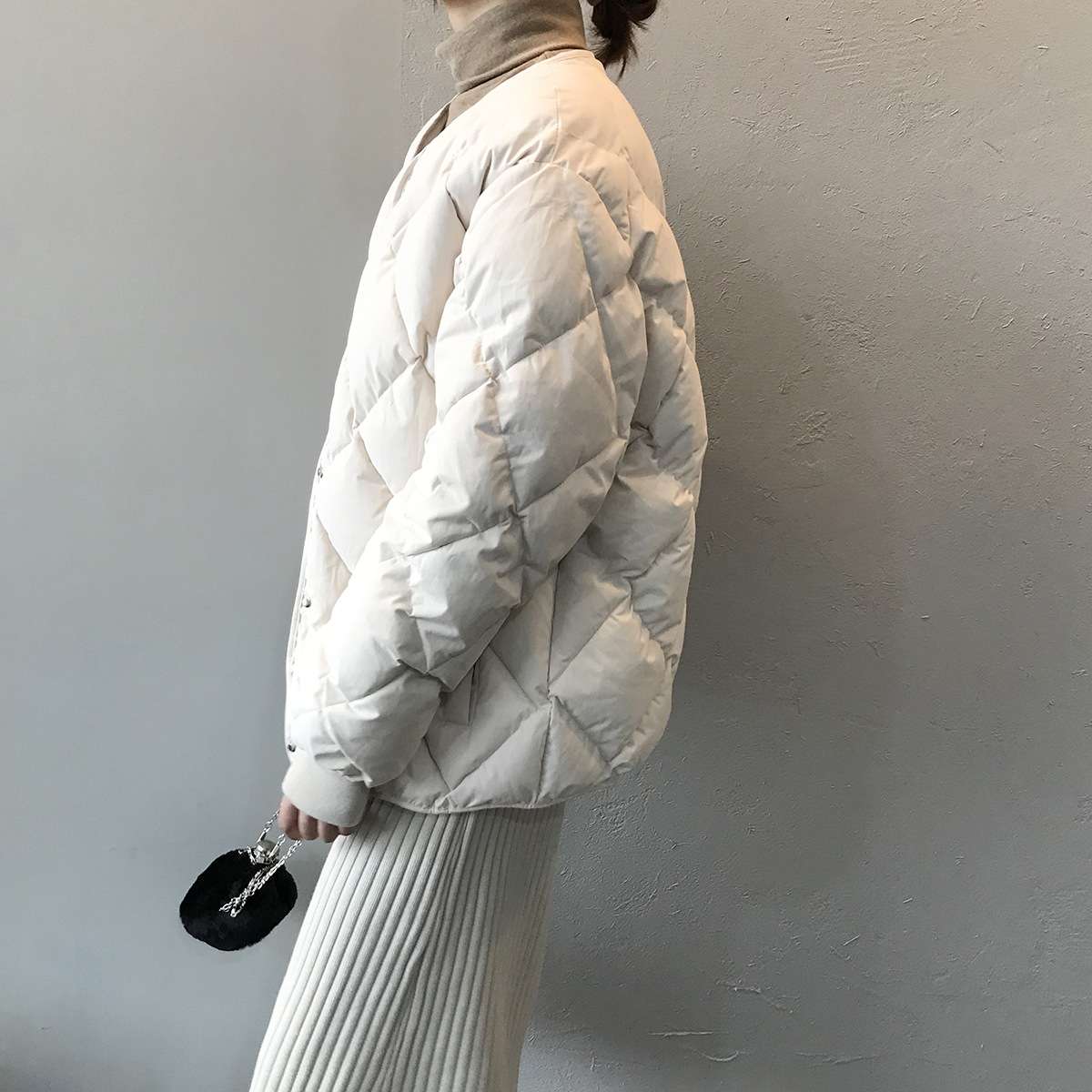 50代ファッション 中綿入りノーカラージャケット