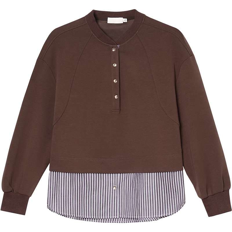 50代ファッション レイヤード風ヘンリーネックプルオーバー