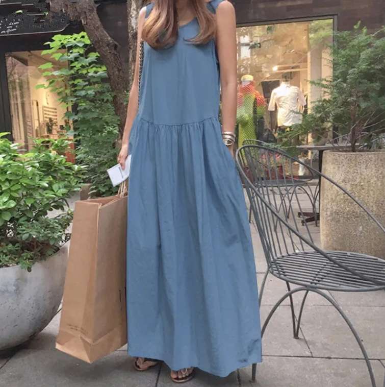 50代ファッション 大人のゆったりマキシワンピース