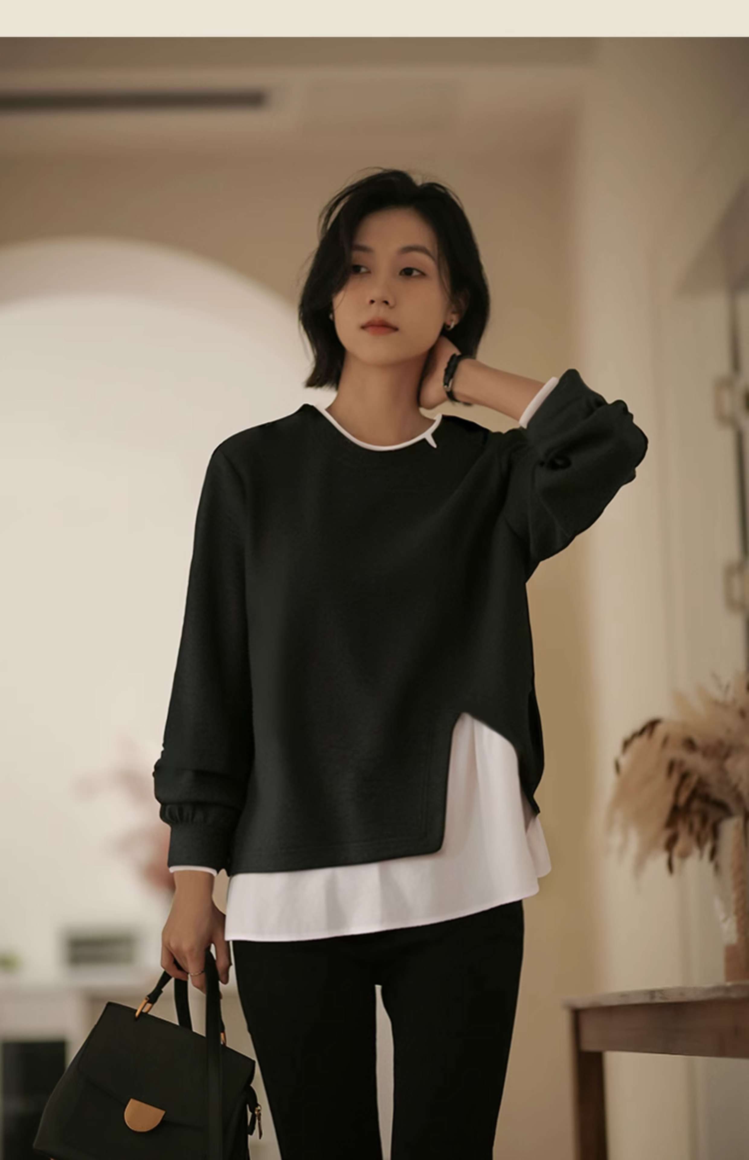 50代ファッション レイヤード風ニットプルオーバー