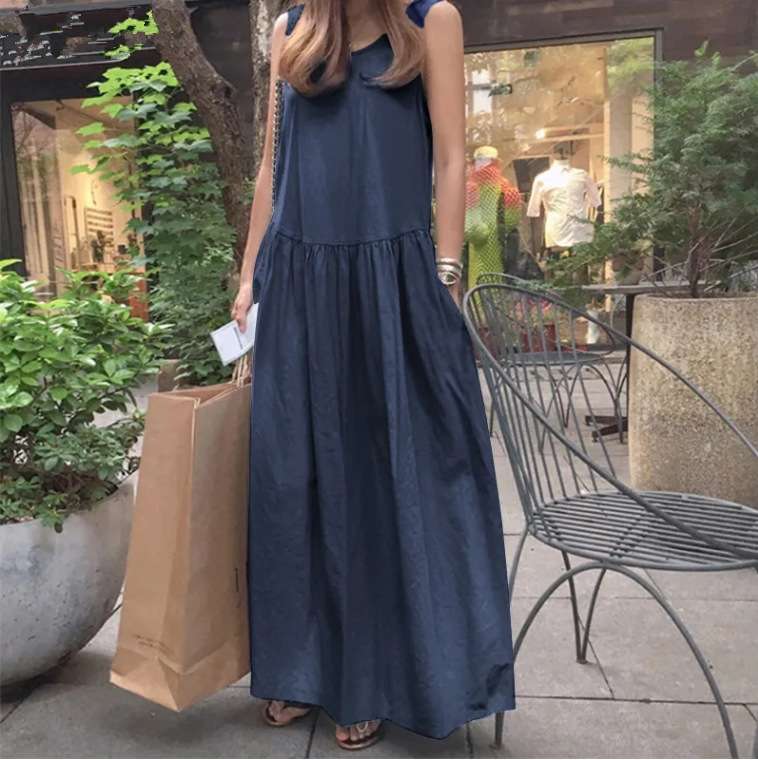 50代ファッション 大人のゆったりマキシワンピース