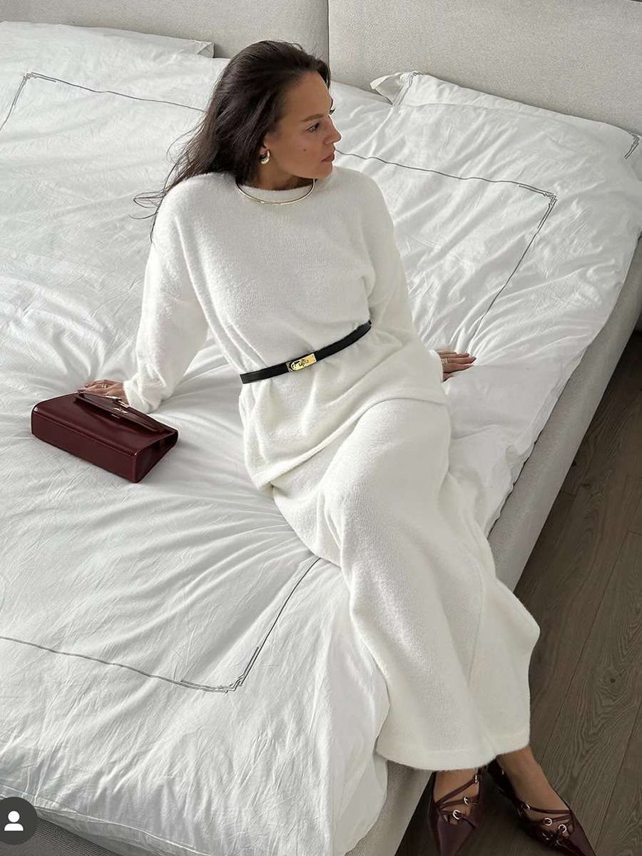 50代ファッション 秋冬レディース ニットセットアップ