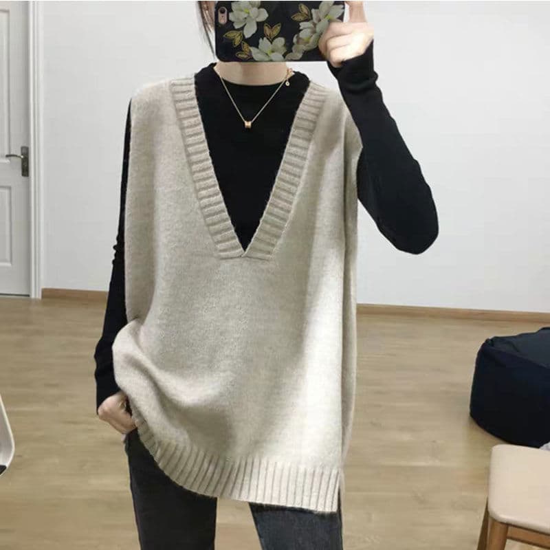 50代ファッション 上品なゆったりニットベスト大人女性向け4色展開