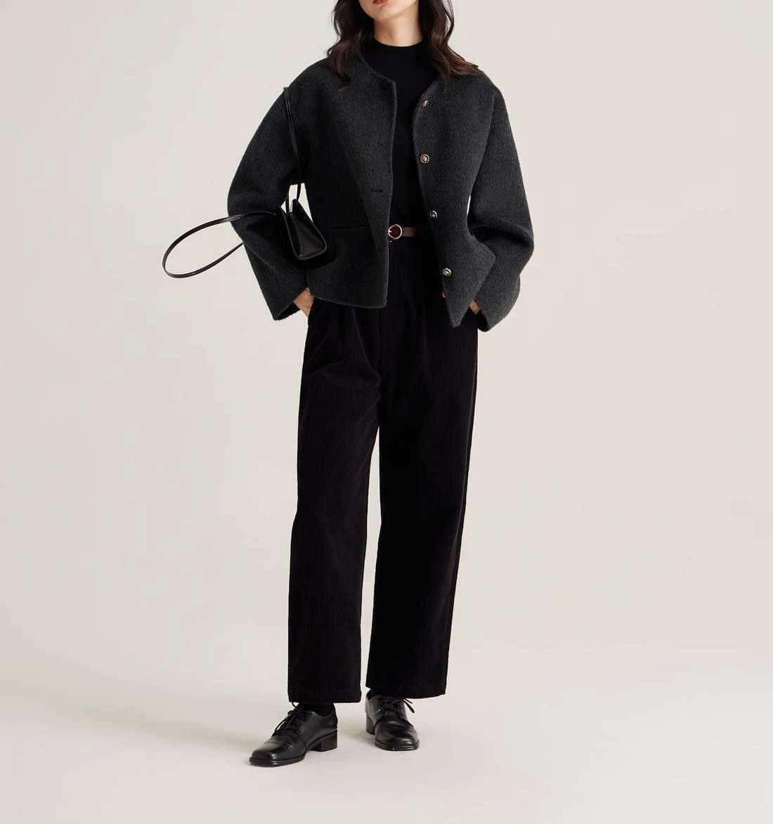 50代ファッションアウター クラシック短丈ウールジャケット