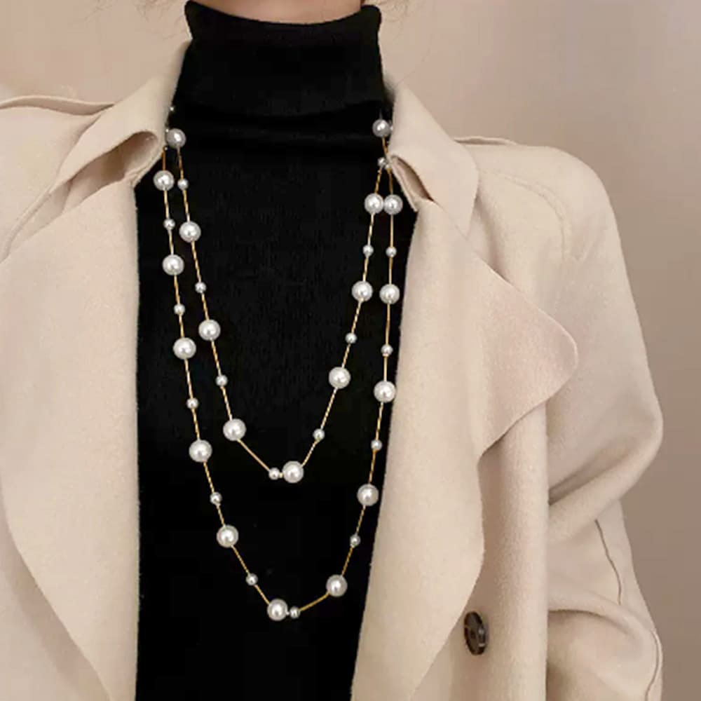 50代ファッション パールロングネックレス 大人上品 50代女性向けアクセサリー　首飾り