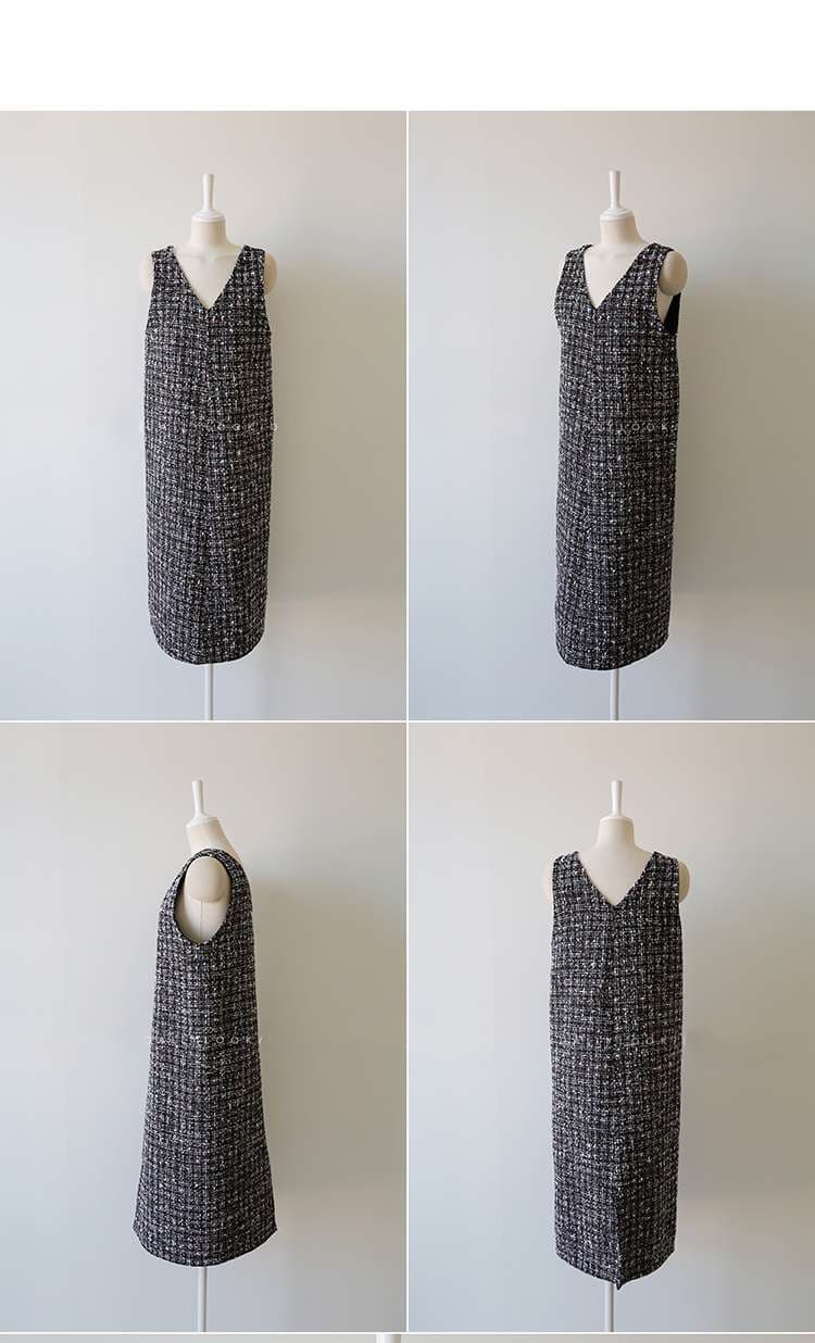 50代ファッション ツイード風ロングジャンパースカート