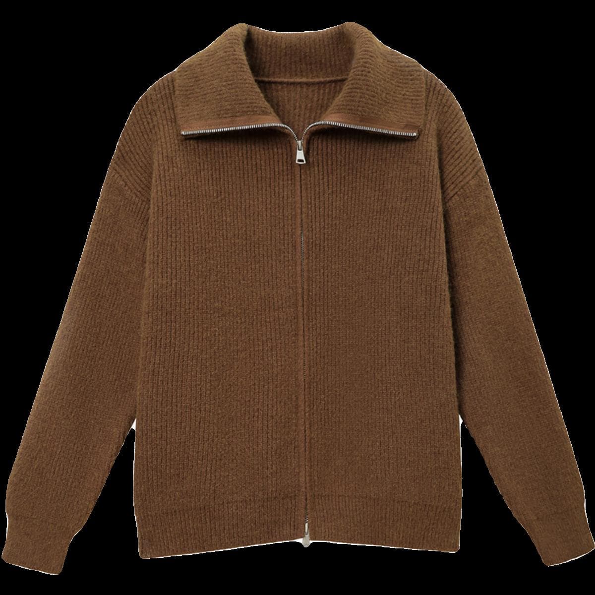 50代ファッション ウール混ジップタートルニット