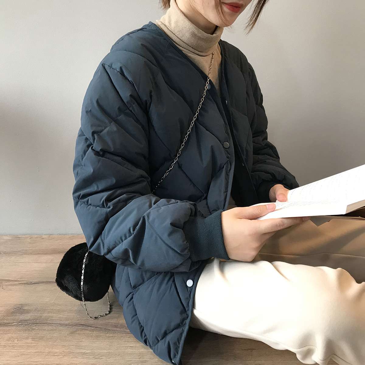 50代ファッション 中綿入りノーカラージャケット
