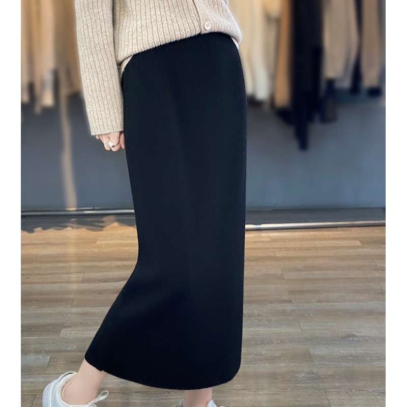 50代ファッション 【ウール100％】エレガントロングニットスカート