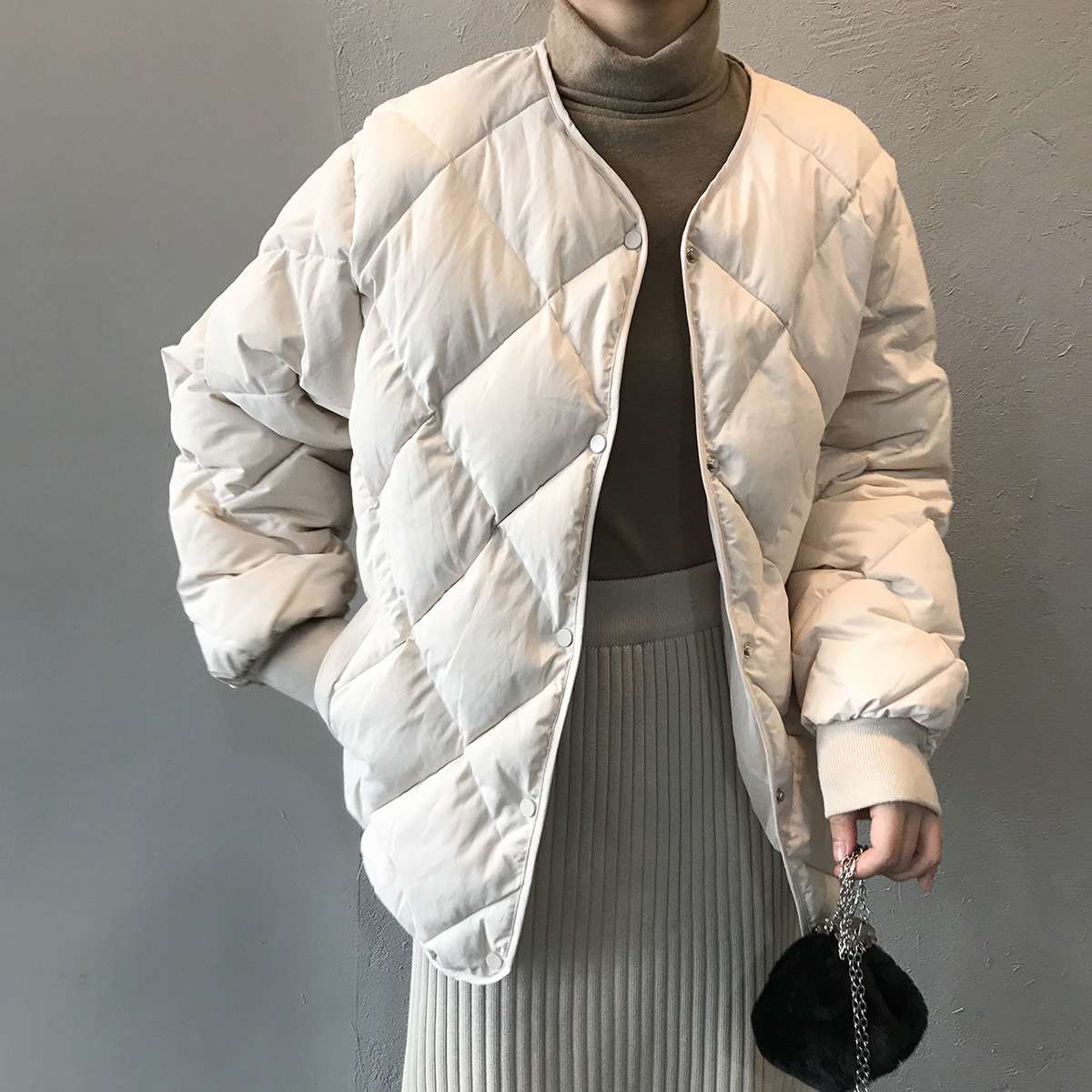 50代ファッション 中綿入りノーカラージャケット