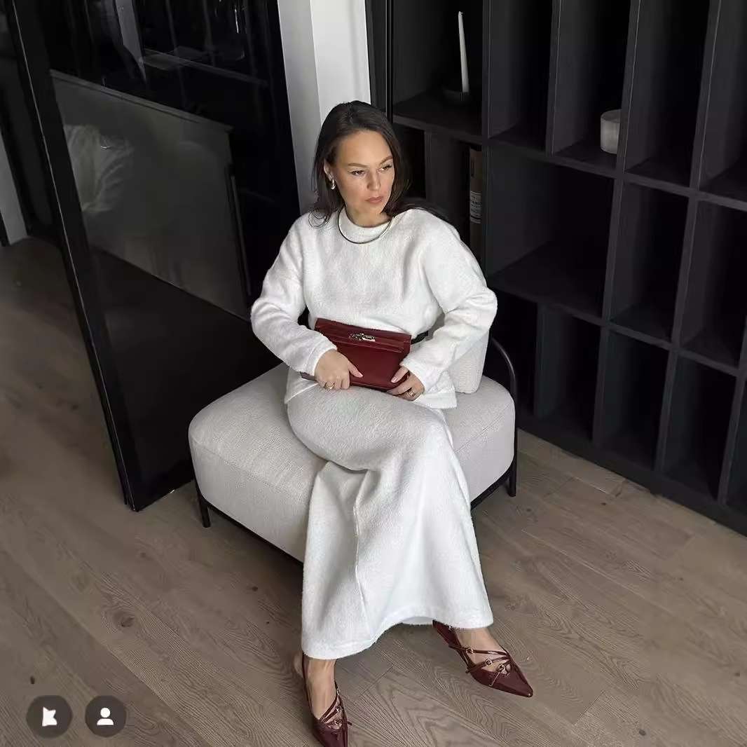 50代ファッション 秋冬レディース ニットセットアップ