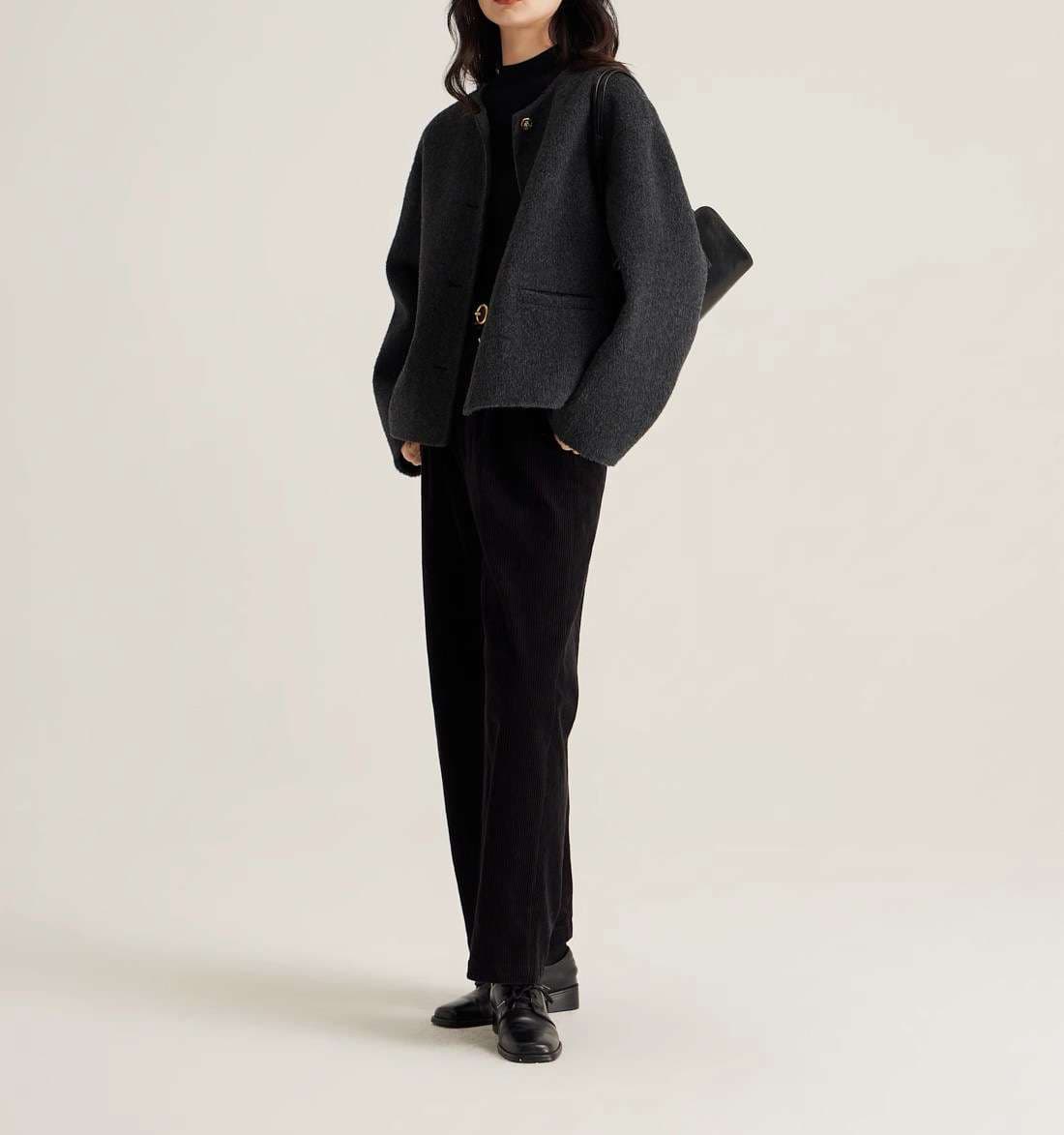 50代ファッションアウター クラシック短丈ウールジャケット