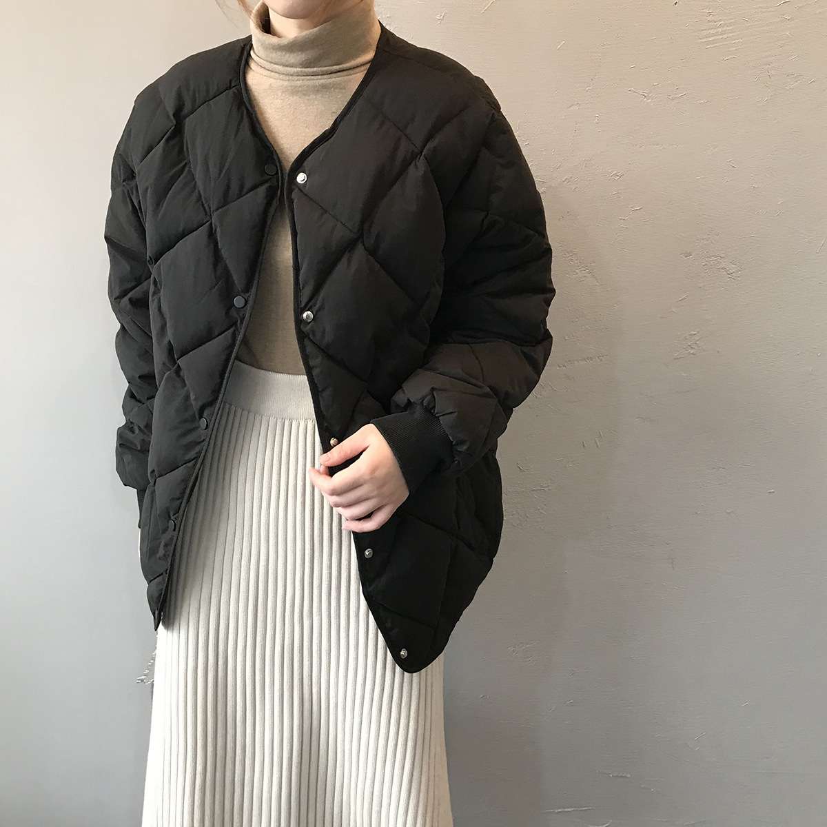 50代ファッション 中綿入りノーカラージャケット