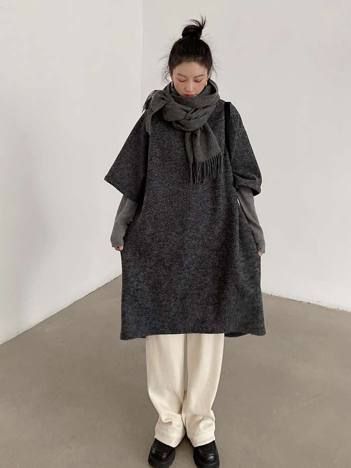 50代ファッション ふんわり袖のロングワンピース