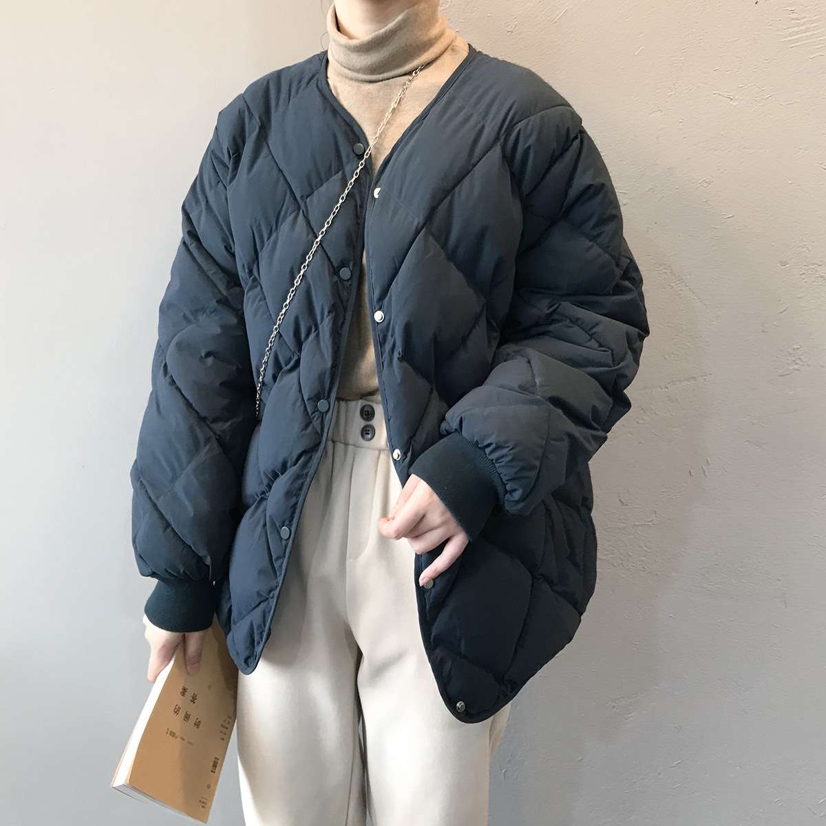50代ファッション 中綿入りノーカラージャケット