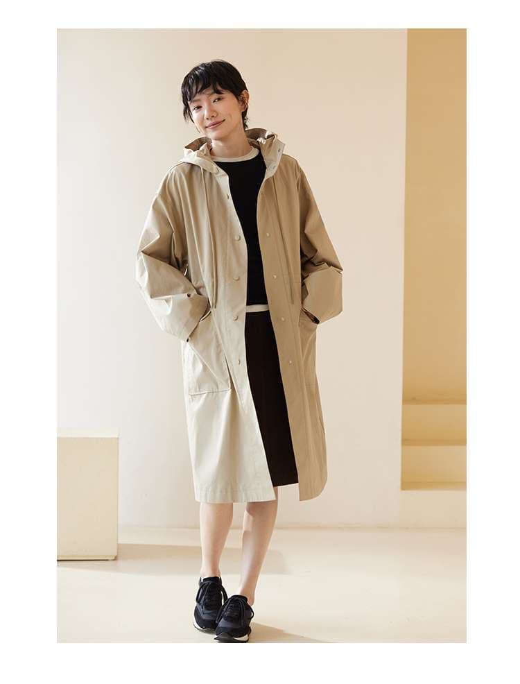 50代ファッション ゆったりロング丈フード付きジャケット