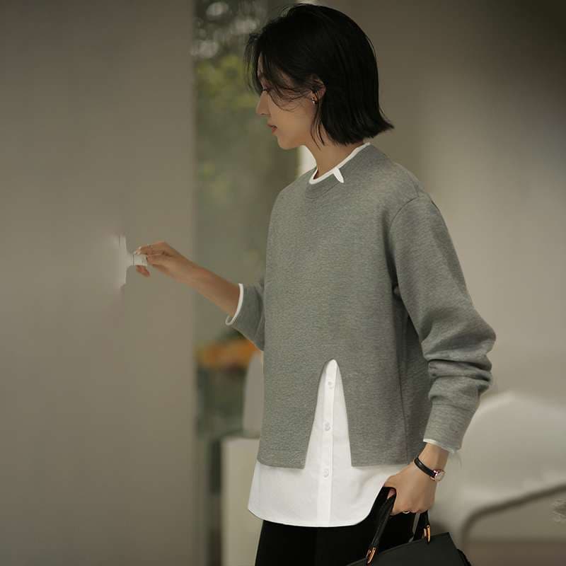 50代ファッション レイヤード風ニットプルオーバー