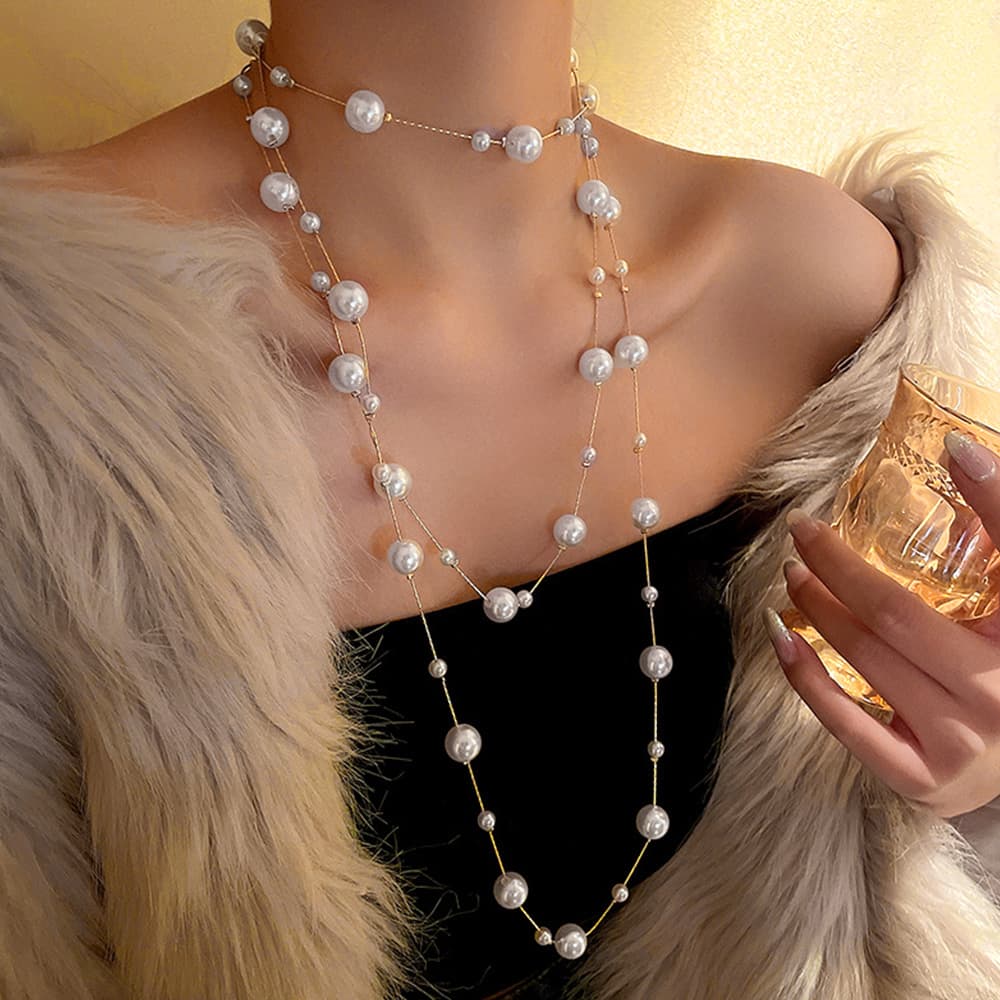50代ファッション パールロングネックレス 大人上品 50代女性向けアクセサリー　首飾り
