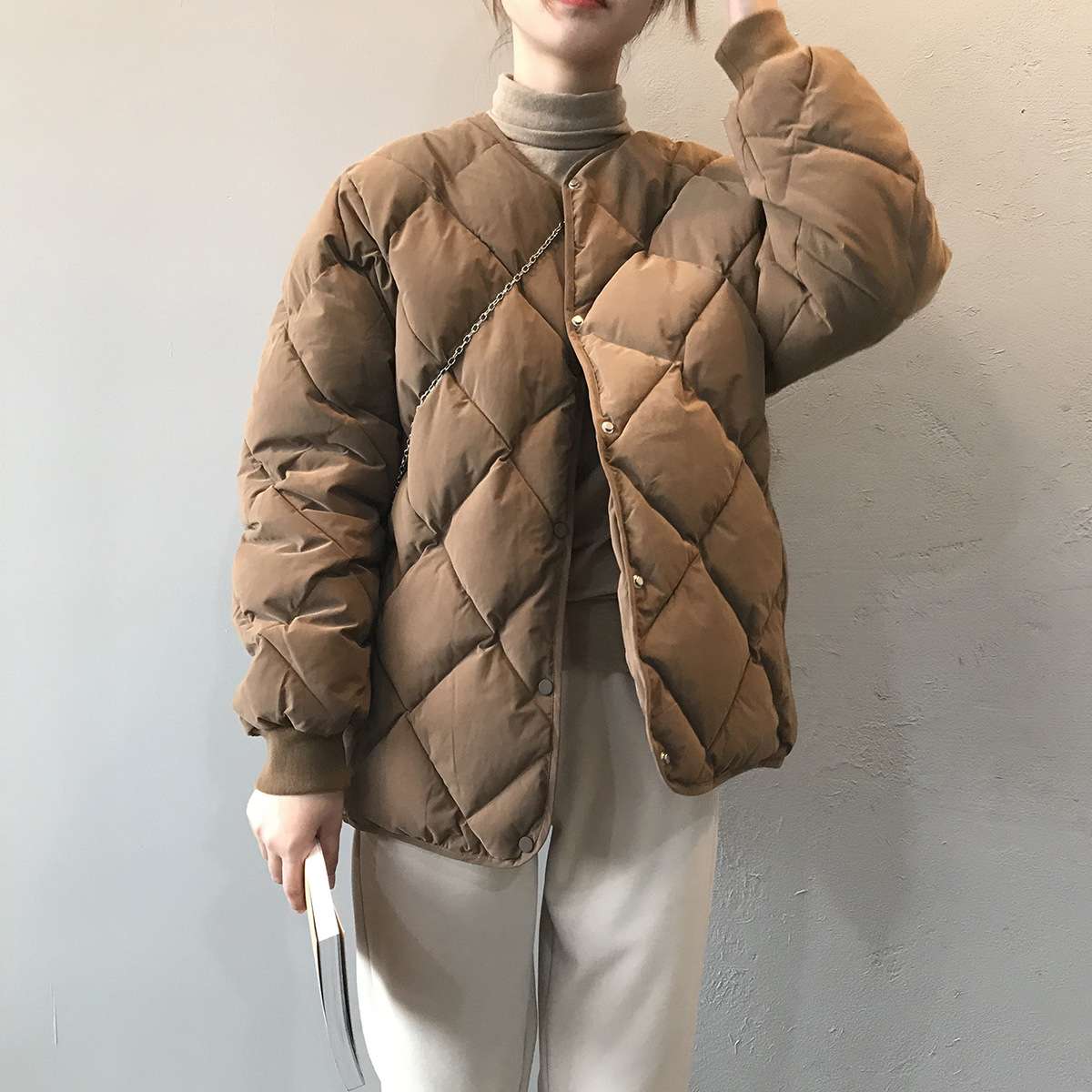 50代ファッション 中綿入りノーカラージャケット