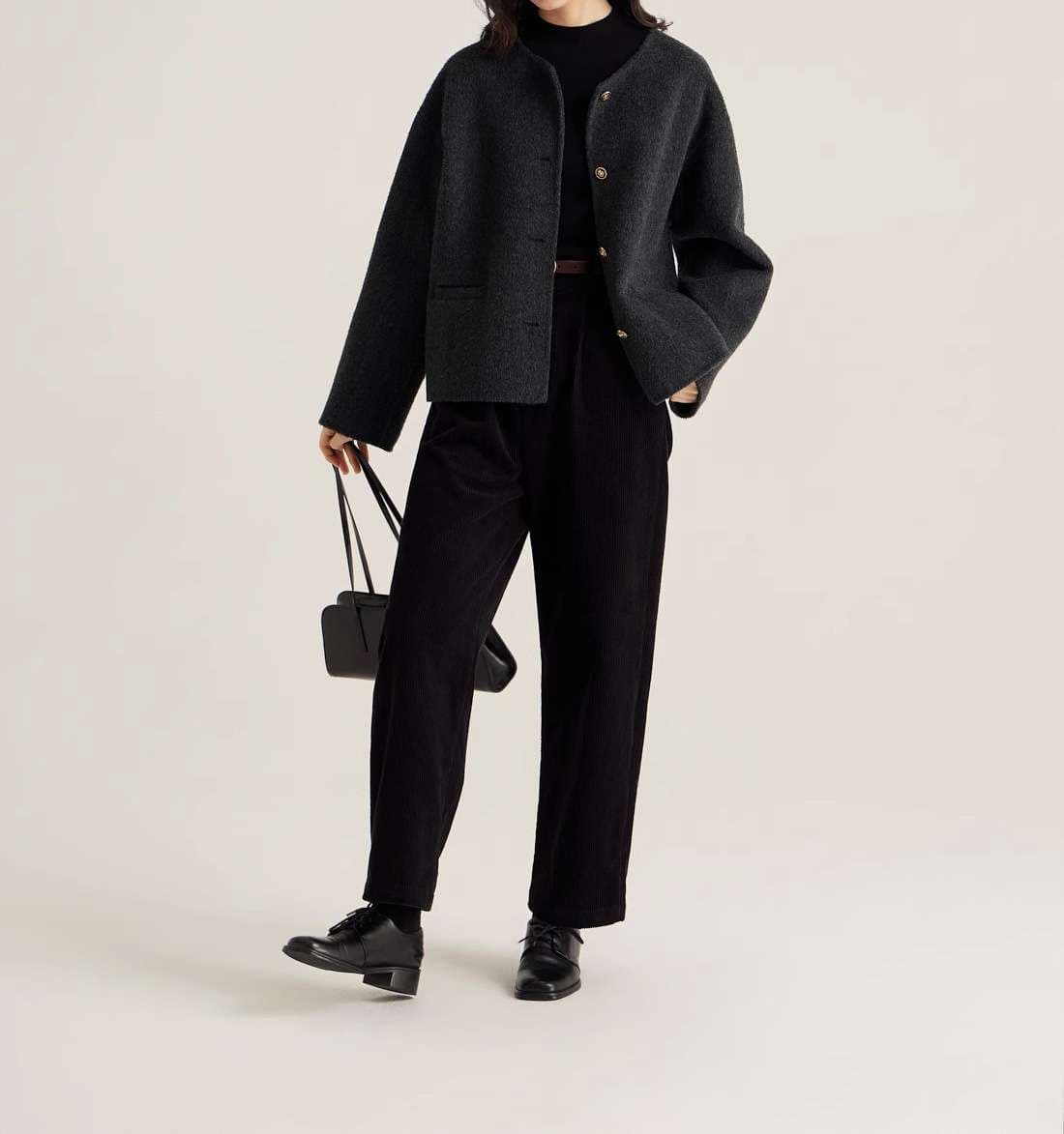 50代ファッションアウター クラシック短丈ウールジャケット