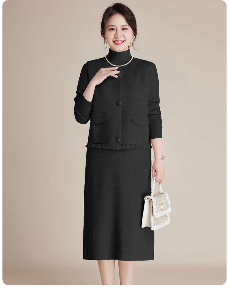 50代ファッション エレガントなフリンジ付きツーピース