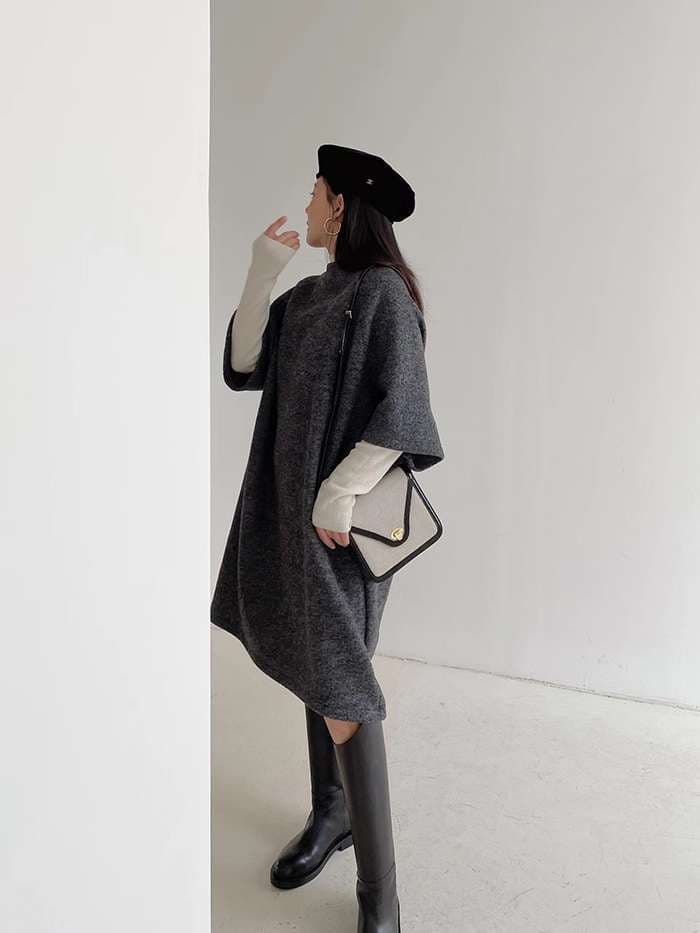 50代ファッション ふんわり袖のロングワンピース