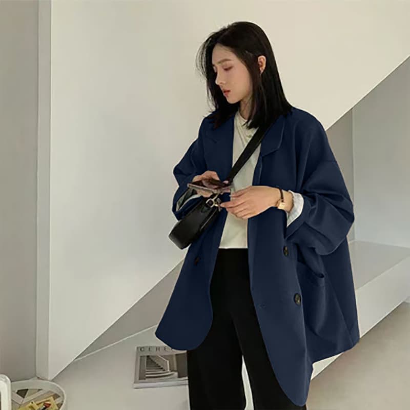 50代ファッション 秋冬新作 襟付きテーラードジャケット ゆったりシルエット