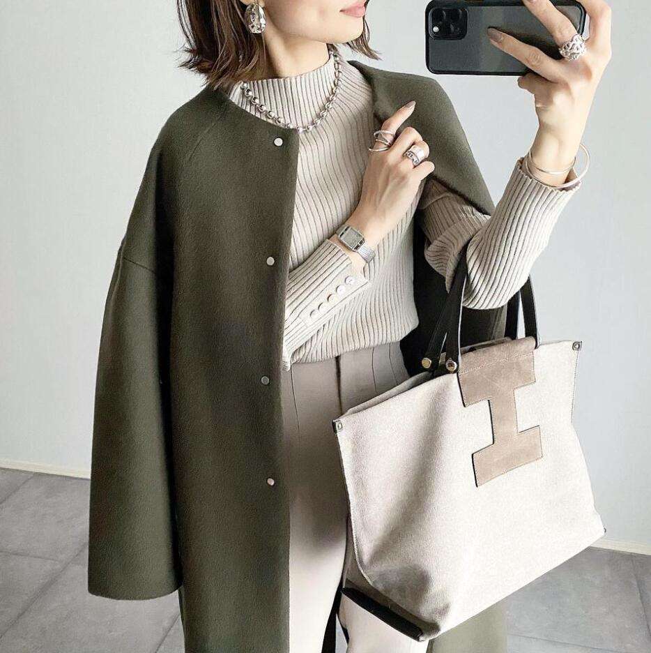 50代ファッション ノーカラーオーバーサイズコート